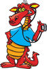 Red Doctor Dragon In A Blue Shirt, Holding A Stethoscope To An Invisible Item
