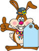 Bunny Rabbit In A Hat, Holding Up A Blank Blue Price Tag