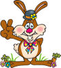 Bunny Rabbit Standing In Flowers And Carrots, Gesturing A Peace Sign