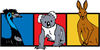 Emu Bird, Koala And Kangaroo With Blue, Red And Yellow Squares