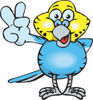Peaceful Blue And Yellow Budgie Smiling And Gesturing The Peace Sign With His Ha...