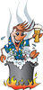 Clipart Illustration of a Happy Shrimp Toasting With Beer While Boiling Over A Fire In A Pot