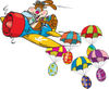 Brown Pilot Bunny Flying An Airplane Near Parachuting Easter Eggs