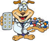 Pharmacist Dog Wearing A Stethoscope And Holding Out Medications