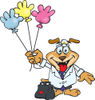 Pediatrician Dog Standing With A Medicine Bag And Holding Colorful Hand Shaped B...