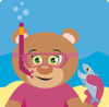 Green Eyed Female Teddy Bear Wearing Pink Snorkel Gear, Holding A Fish Underwate...