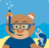 Green Eyed Male Teddy Bear Wearing Blue Snorkel Gear, Holding A Fish Underwater
