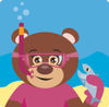 Brown Female Teddy Bear Wearing Pink Snorkel Gear, Holding A Fish Underwater