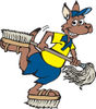 Kangaroo Janitor Playing With Brush Shoes And A Mop