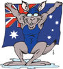Aussie Swimmer Kangaroo Dripping Wet And Holding Up An Australian Flag