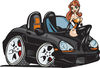 Sexy Red Haired Pinup Girl Sitting On The Hood Of A Black Porsche Convertible