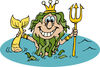 Mermaid King Neptune Holding Up His Trident In Water