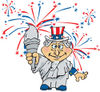 Uncle Sam As The Statue Of Liberty, Holding The Torch In Front Of Fireworks