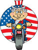 Uncle Sam Riding A Motorcycle In Front Of An American Flag