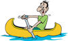 Happy Man Paddling His Yellow Canoe