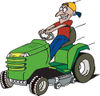 Clipart Illustration of a Man Driving A Fast Green Riding Lawn Mower