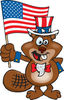 Patriotic Uncle Sam Beaver Waving An American Flag On Independence Day