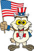 Patriotic Uncle Sam Barn Owl Waving An American Flag On Independence Day