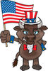 Patriotic Uncle Sam Bison Waving An American Flag On Independence Day