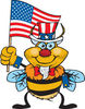 Patriotic Uncle Sam Bumble Bee Waving An American Flag On Independence Day