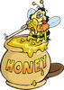 Honey Bee Character Sitting On The Rim Of A Honey Jar