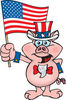 Patriotic Uncle Sam Pig Waving An American Flag On Independence Day