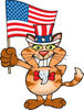 Patriotic Uncle Sam Orange Cat Waving An American Flag On Independence Day