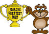 Bear Character Holding A Golden Worlds Greatest Dad Trophy