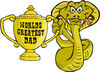 Cobra Snake Character Holding A Golden Worlds Greatest Dad Trophy