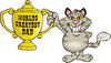 Brown Cat Character Holding A Golden Worlds Greatest Dad Trophy