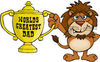 Lion Wildcat Character Holding A Golden Worlds Greatest Dad Trophy
