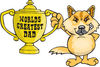 Dingo Character Holding A Golden Worlds Greatest Dad Trophy