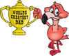 Pink Flamingo Bird Character Holding A Golden Worlds Greatest Dad Trophy