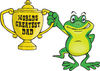 Gecko Character Holding A Golden Worlds Greatest Dad Trophy