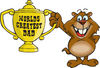 Gopher Character Holding A Golden Worlds Greatest Dad Trophy