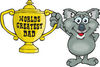 Koala Character Holding A Golden Worlds Greatest Dad Trophy