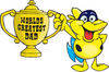 Yellow Marine Fish Character Holding A Golden Worlds Greatest Dad Trophy