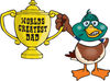 Male Mallard Duck Character Holding A Golden Worlds Greatest Dad Trophy