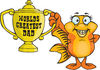 Goldfish Character Holding A Golden Worlds Greatest Dad Trophy