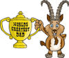 Ibex Goat Character Holding A Golden Worlds Greatest Dad Trophy