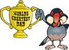 Java Finch Bird Character Holding A Golden Worlds Greatest Dad Trophy