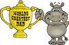 Hippo Character Holding A Golden Worlds Greatest Dad Trophy