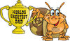Snail Character Holding A Golden Worlds Greatest Dad Trophy