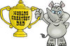 Rhino Character Holding A Golden Worlds Greatest Dad Trophy