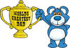 Blue Teddy Bear Character Holding A Golden Worlds Greatest Dad Trophy