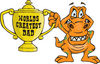 T Rex Dino Character Holding A Golden Worlds Greatest Dad Trophy