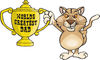 Puma Wildcat Character Holding A Golden Worlds Greatest Dad Trophy