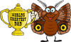 Brown Moth Character Holding A Golden Worlds Greatest Dad Trophy