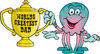 Octopus Character Holding A Golden Worlds Greatest Dad Trophy
