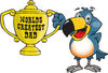 Toucan Bird Character Holding A Golden Worlds Greatest Dad Trophy